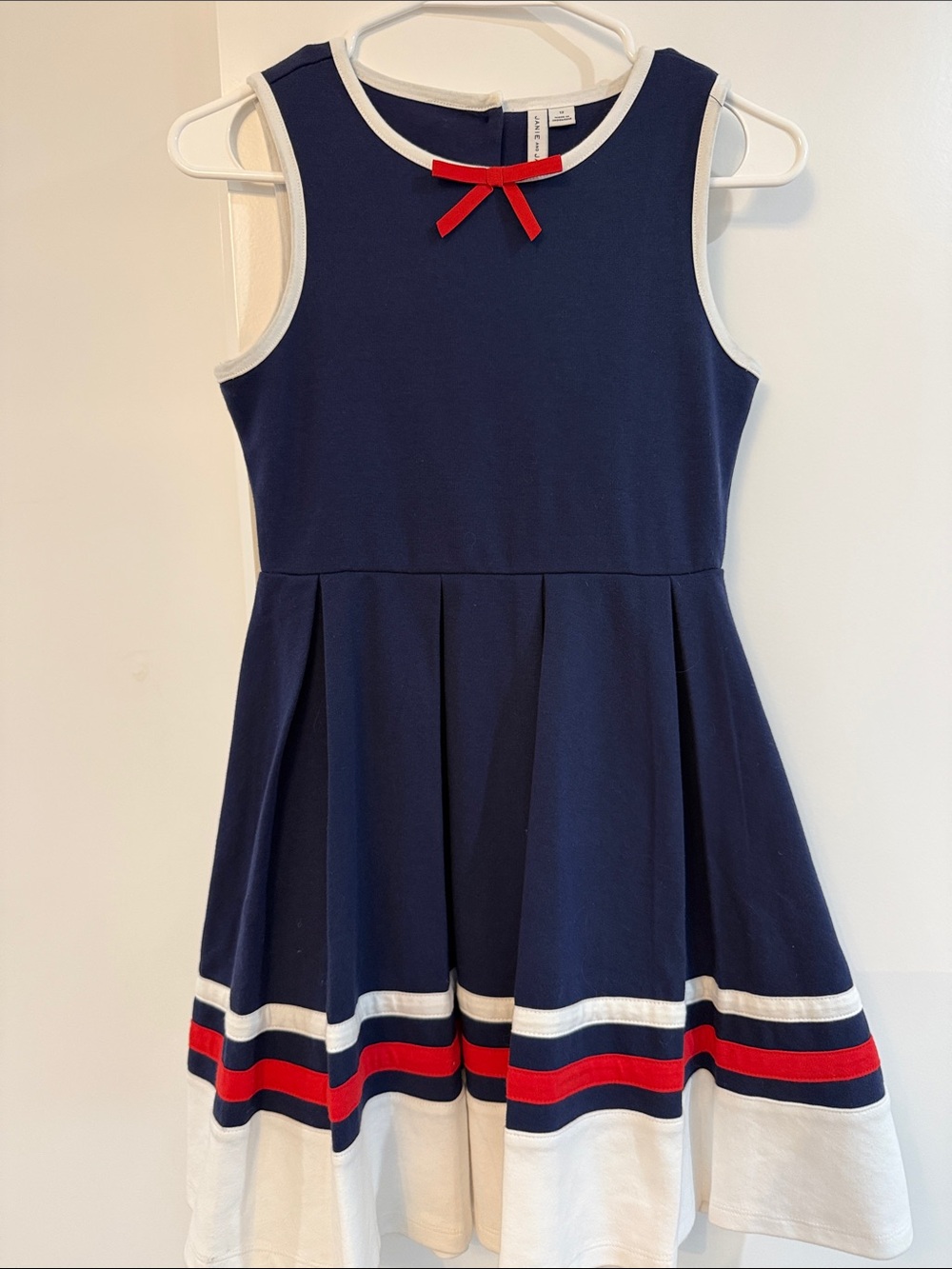 Janie and Jack Girls Navy Sleeveless Fit & Flare Dress with Red Bow, 12